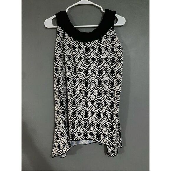 Carol Rose Black White Print Sleeveless Asymmetrical  Top Size Xlarge - Picture 6 of 6